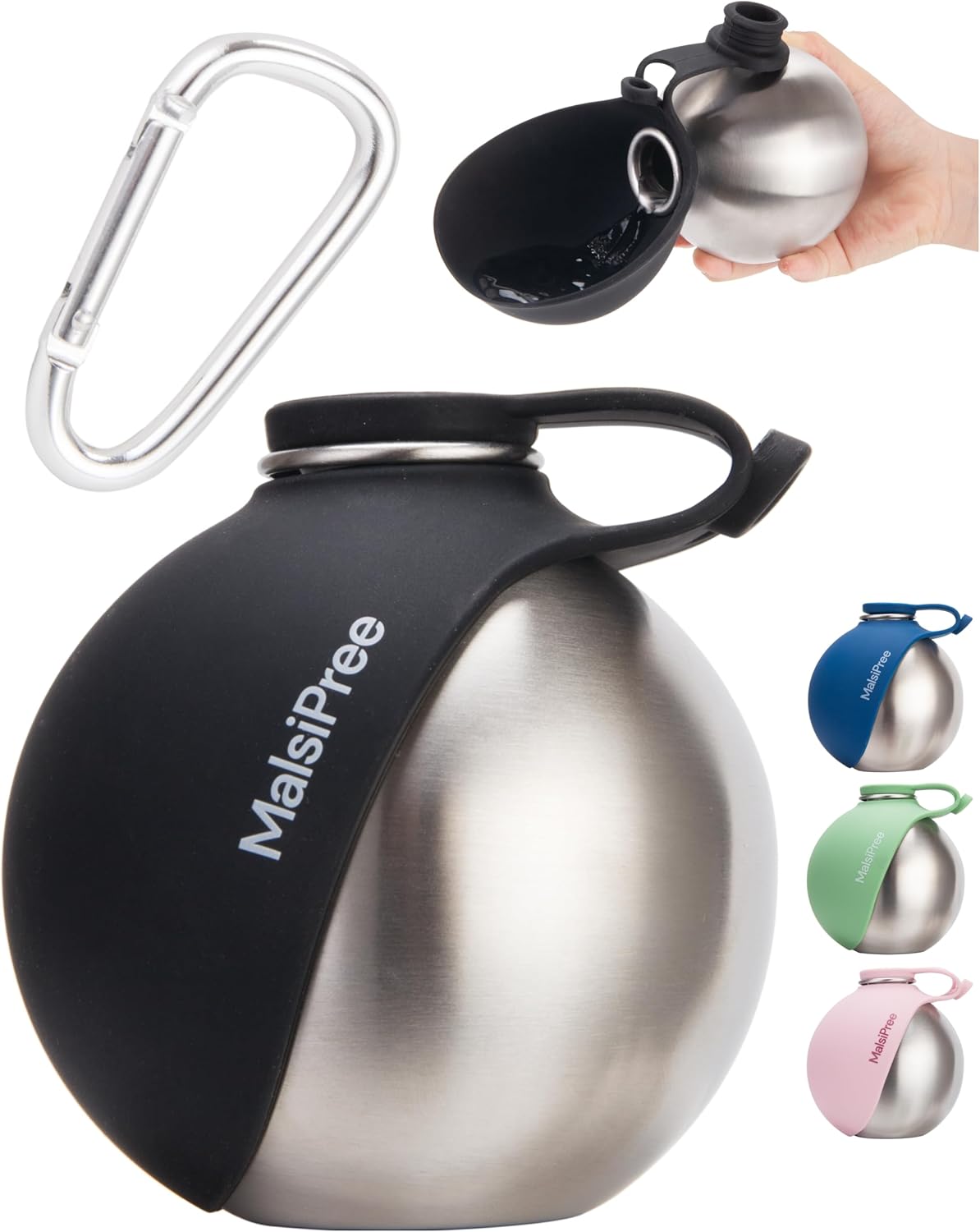 2-In-1 Portable Dog Water Bottle & Bowl for Small Dogs - Leak Proof & Insulating - Travel Water Dispenser - Stainless Steel Bottle & Silicone Bowl - Walking & Hiking