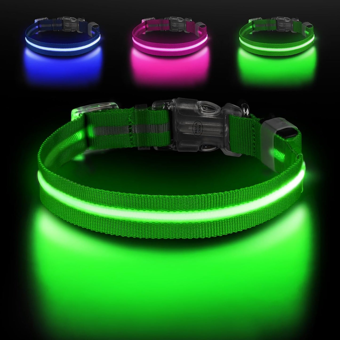 Light up Dog Collar, Adjustable USB Rechargeable Glow in Dark Dog Collar, Waterproof Dog Collars for Small Dogs (Green, Small)