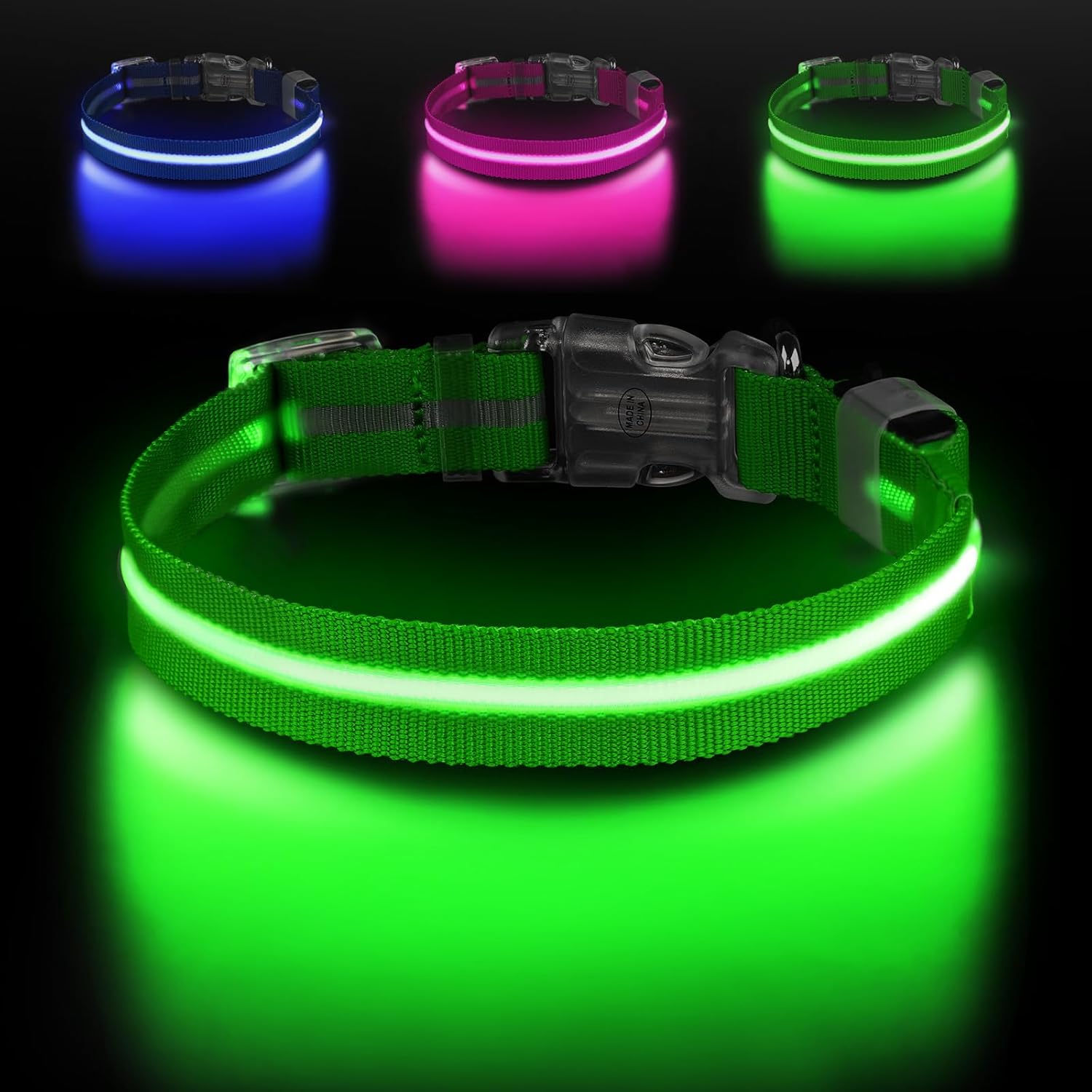 Light up Dog Collar, Adjustable USB Rechargeable Glow in Dark Dog Collar, Waterproof Dog Collars for Small Dogs (Green, Small)
