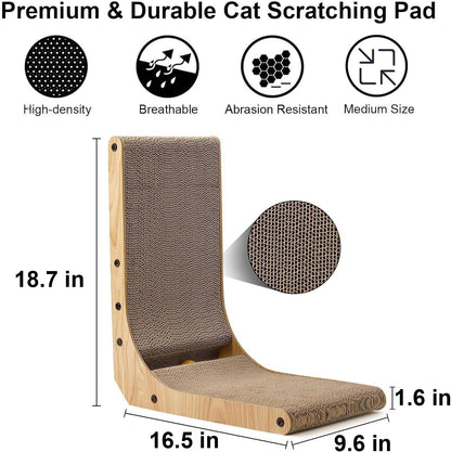 Cat Scratcher, L Shape Cat Scratch Pad Wall Mounted, Cat Scratching Cardboard with Ball Toy for Indoor Cats