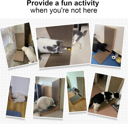 Cat Scratcher, L Shape Cat Scratch Pad Wall Mounted, Cat Scratching Cardboard with Ball Toy for Indoor Cats
