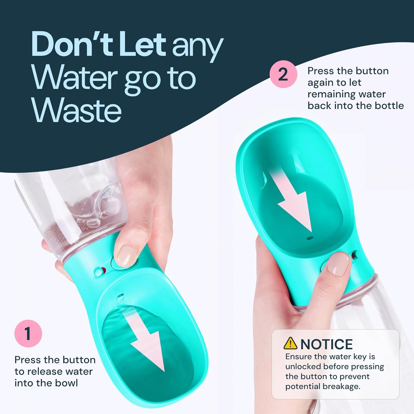 Portable Leak-Proof Dog Water Bottle with Attached Bowl – 1200ml Travel Dispenser for Pets