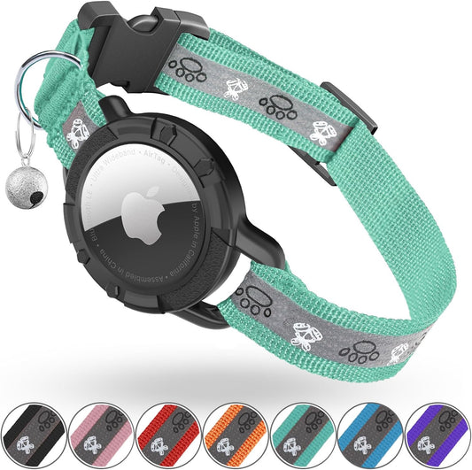 Reflective Airtag Cat Collar with GPS, Bell & Safety Elastic Band – Adjustable Tracker Collar for Cats, Kittens & Puppies