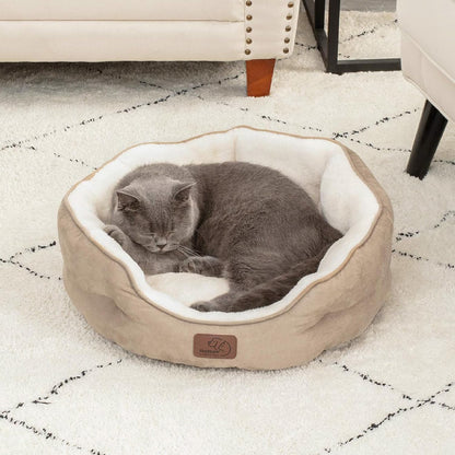 Cat Beds and for Small Dogs - round Cat Beds for Indoor Cats, Washable Pet Bed for Puppy and Kitten with Slip-Resistant Bottom