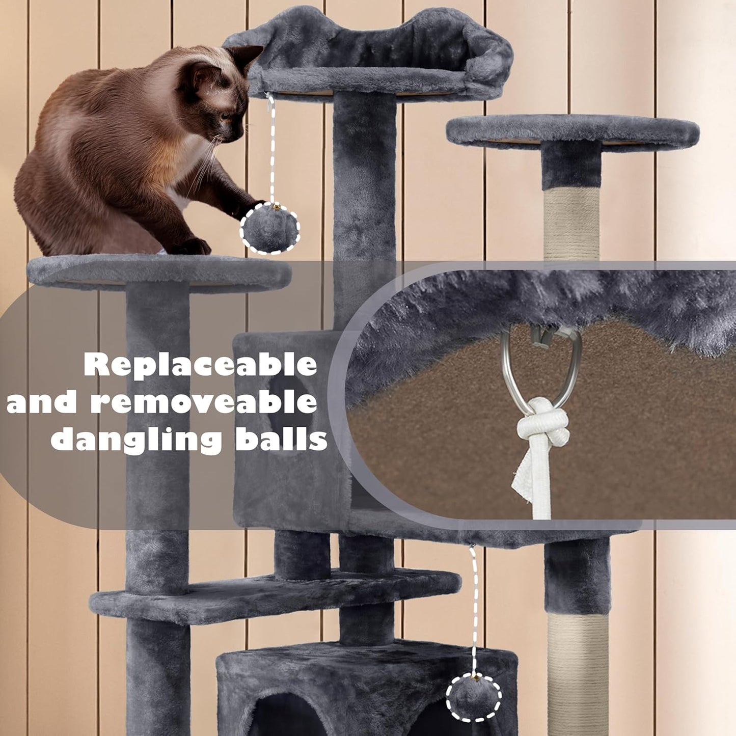 Cat Tree Tower 54In Condo Furniture Scratch Post for Kittens Pet House Play