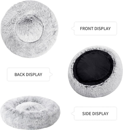Calming Cat Bed for Indoor Cats, Anti-Anxiety Donut round Dog Bed, Fluffy Faux Fur Washable Pet Bed for Small Medium Dogs and Cats