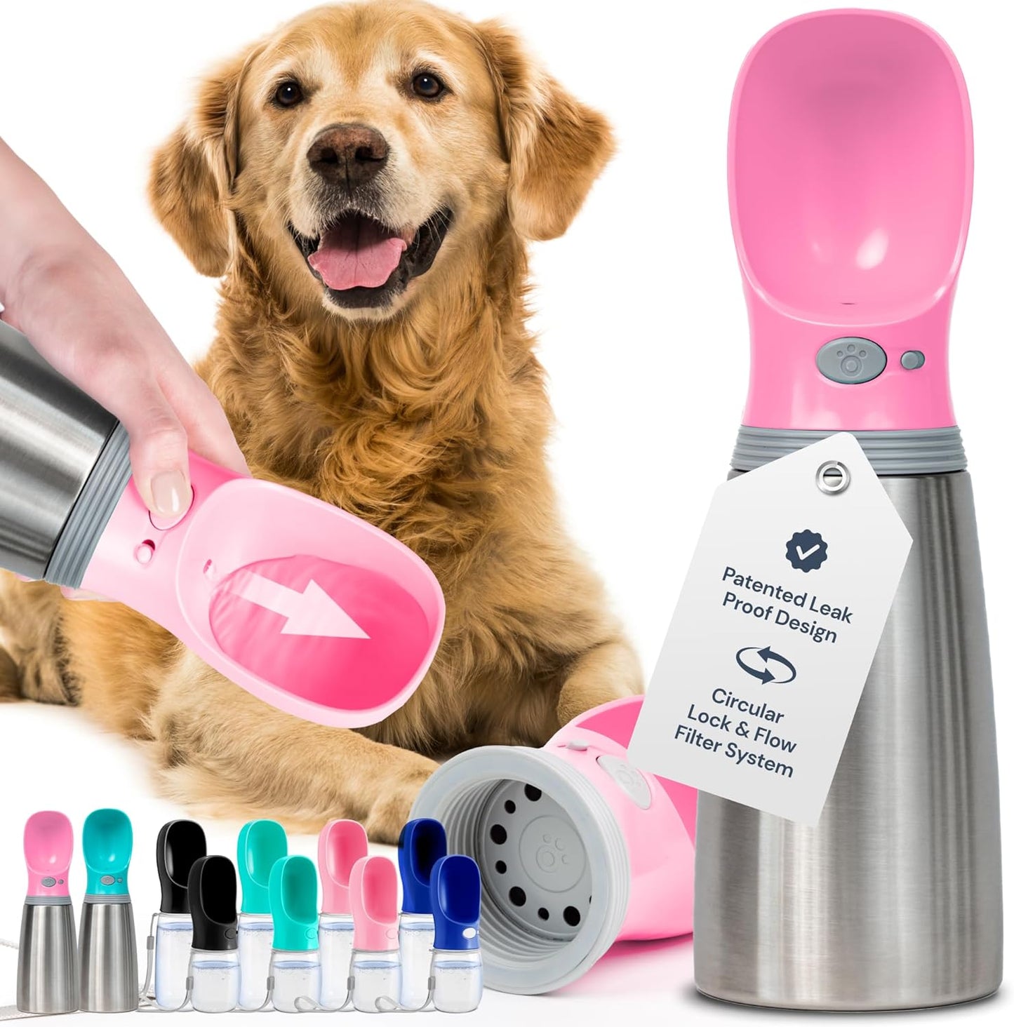 Portable Leak-Proof Dog Water Bottle with Attached Bowl – 1200ml Travel Dispenser for Pets