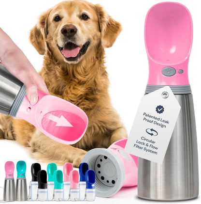 Portable Leak-Proof Dog Water Bottle with Attached Bowl – 1200ml Travel Dispenser for Pets
