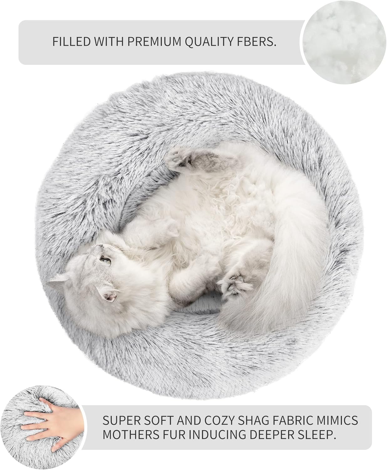 Calming Cat Bed for Indoor Cats, Anti-Anxiety Donut round Dog Bed, Fluffy Faux Fur Washable Pet Bed for Small Medium Dogs and Cats