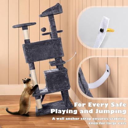 Cat Tree Tower 54In Condo Furniture Scratch Post for Kittens Pet House Play