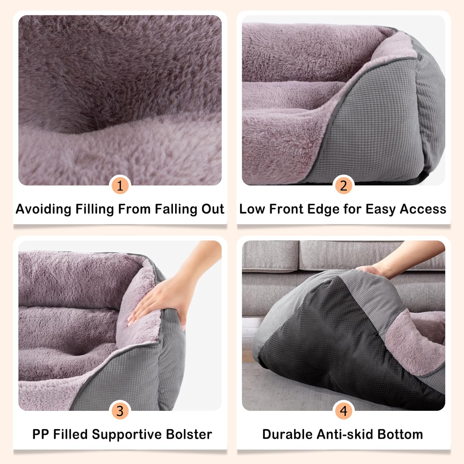 Dog Beds for Small Dogs, Cat Beds for Indoor Cats Washable, Calming Pet Small Size Dog, Soft Rectangle Pet Beds Sofa Cuddler, Orthopedic Cozy Puppy Beds, Anti-Slip Bottom
