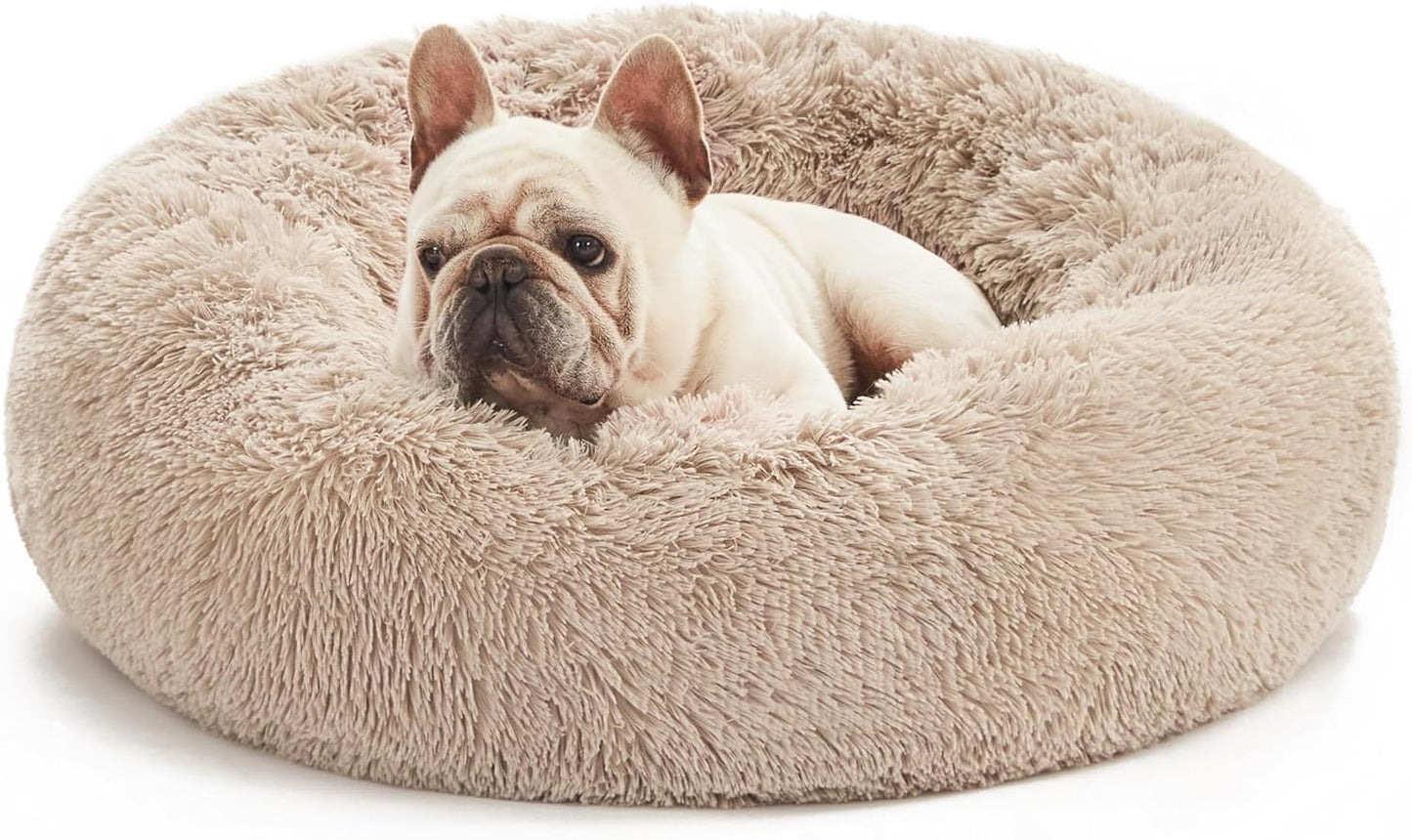 Calming Cat Bed for Indoor Cats, Anti-Anxiety Donut round Dog Bed, Fluffy Faux Fur Washable Pet Bed for Small Medium Dogs and Cats