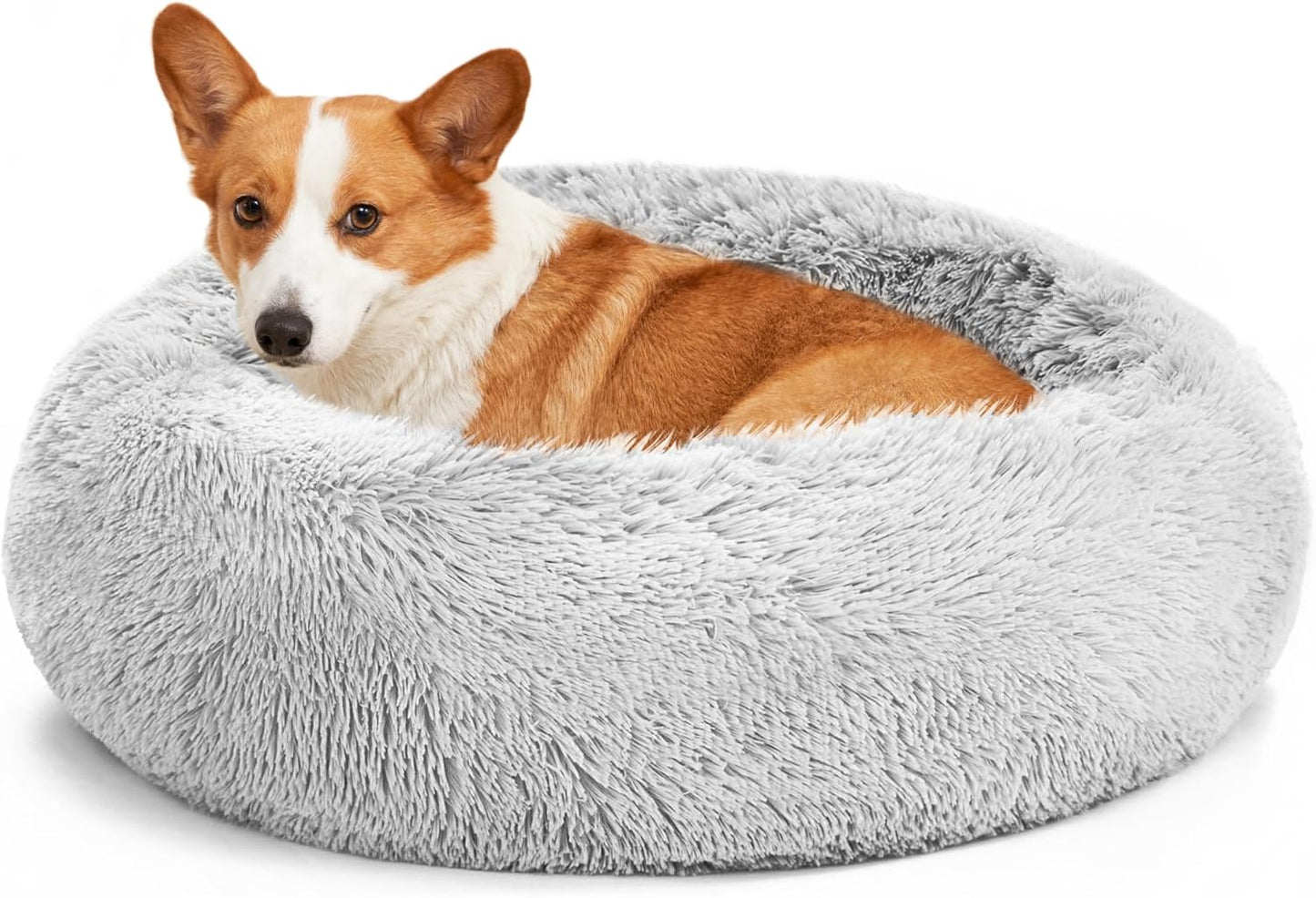 Calming Cat Bed for Indoor Cats, Anti-Anxiety Donut round Dog Bed, Fluffy Faux Fur Washable Pet Bed for Small Medium Dogs and Cats