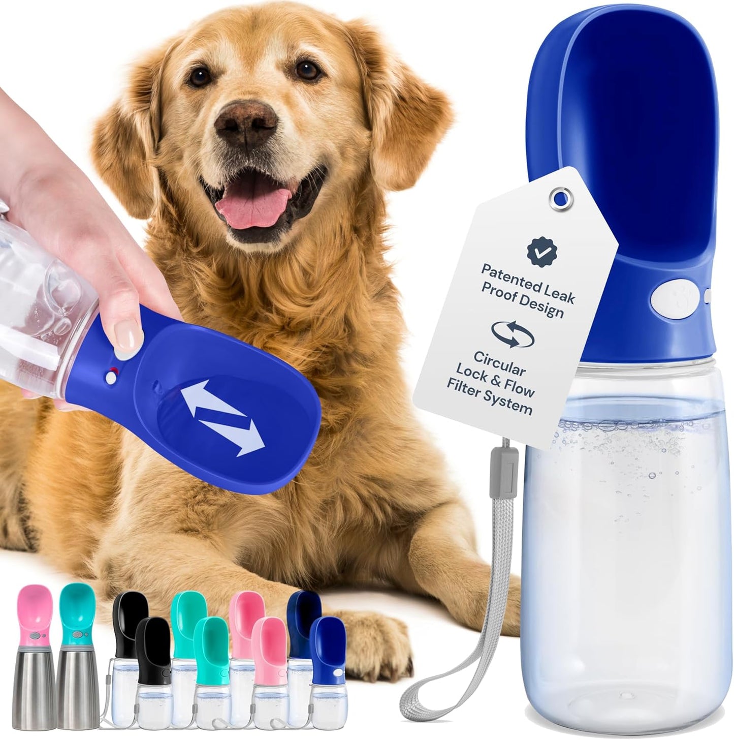 Portable Leak-Proof Dog Water Bottle with Attached Bowl – 1200ml Travel Dispenser for Pets