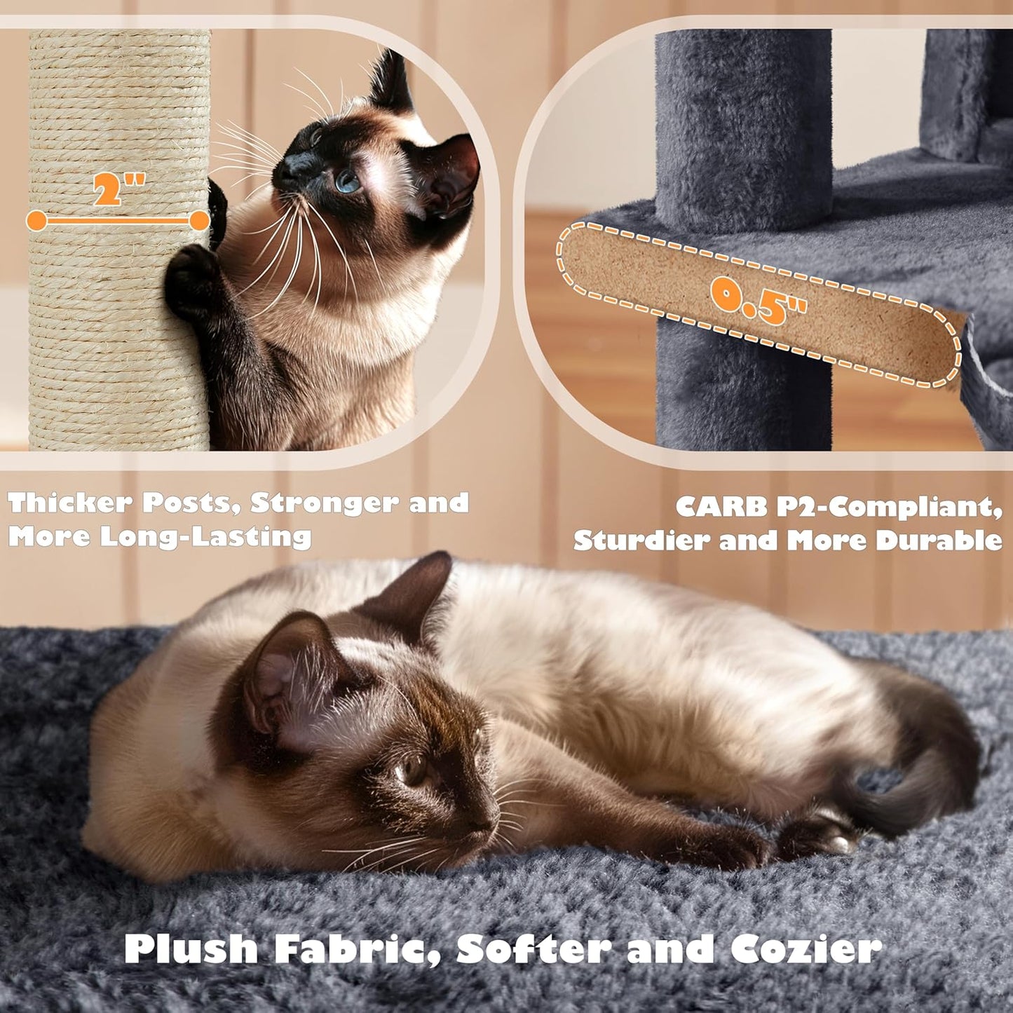 Cat Tree Tower 54In Condo Furniture Scratch Post for Kittens Pet House Play