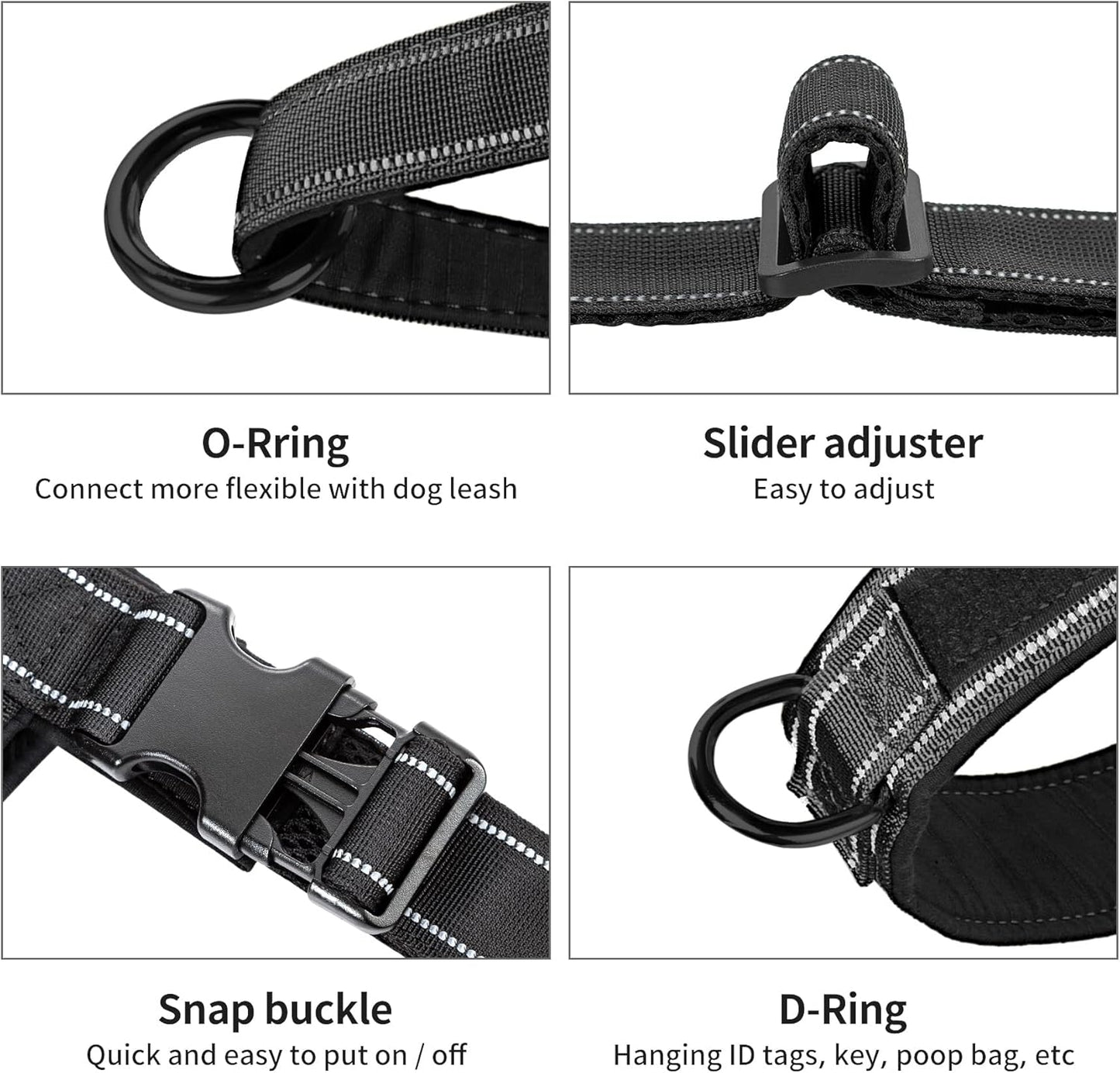 No-Pull Reflective Dog Harness with Handle + Leash – Adjustable Training Vest for Small to Large Dogs (Black, Set of 2)