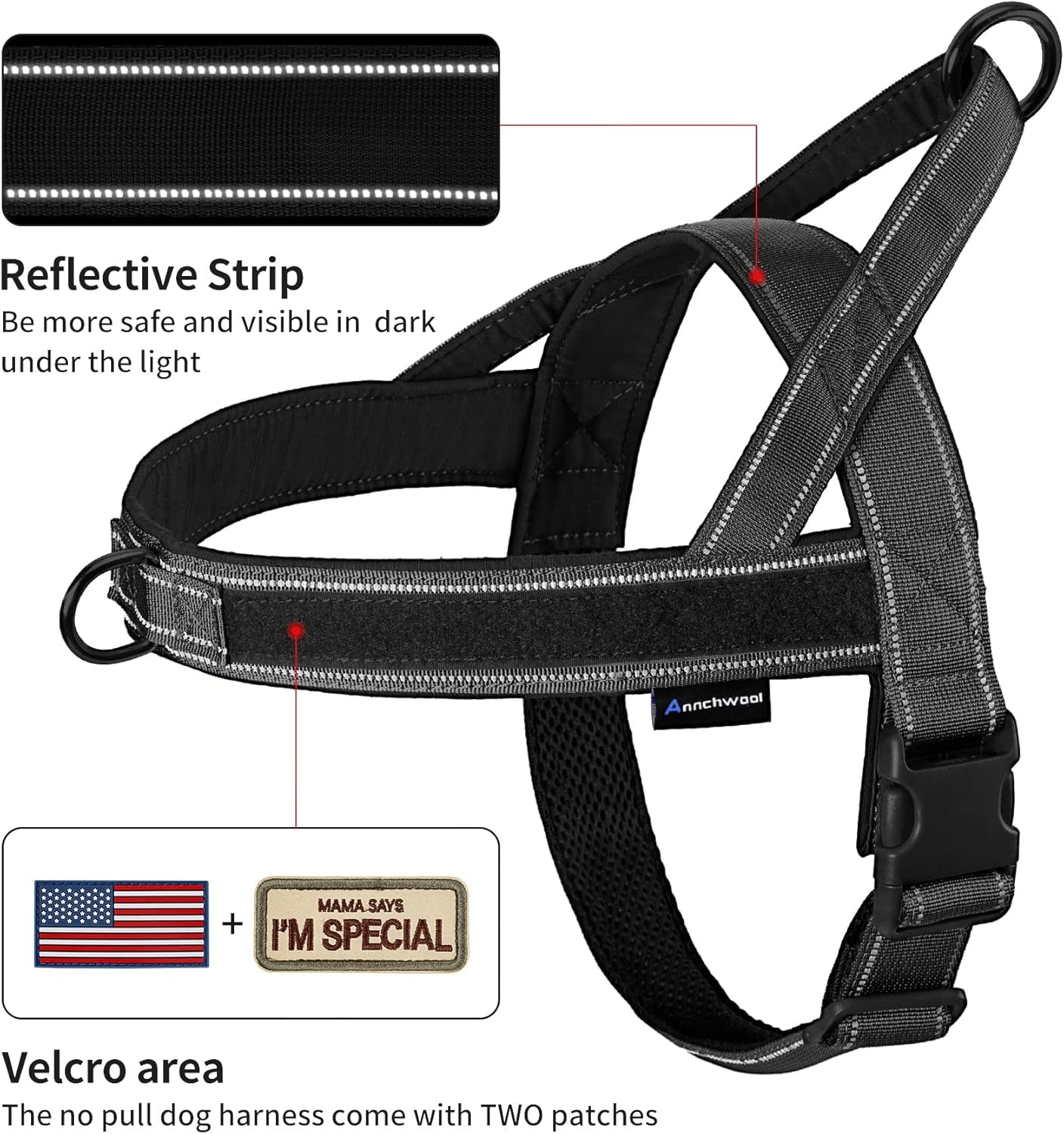 No-Pull Reflective Dog Harness with Handle + Leash – Adjustable Training Vest for Small to Large Dogs (Black, Set of 2)