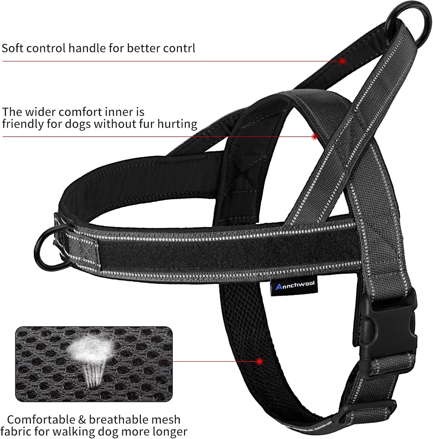 No-Pull Reflective Dog Harness with Handle + Leash – Adjustable Training Vest for Small to Large Dogs (Black, Set of 2)